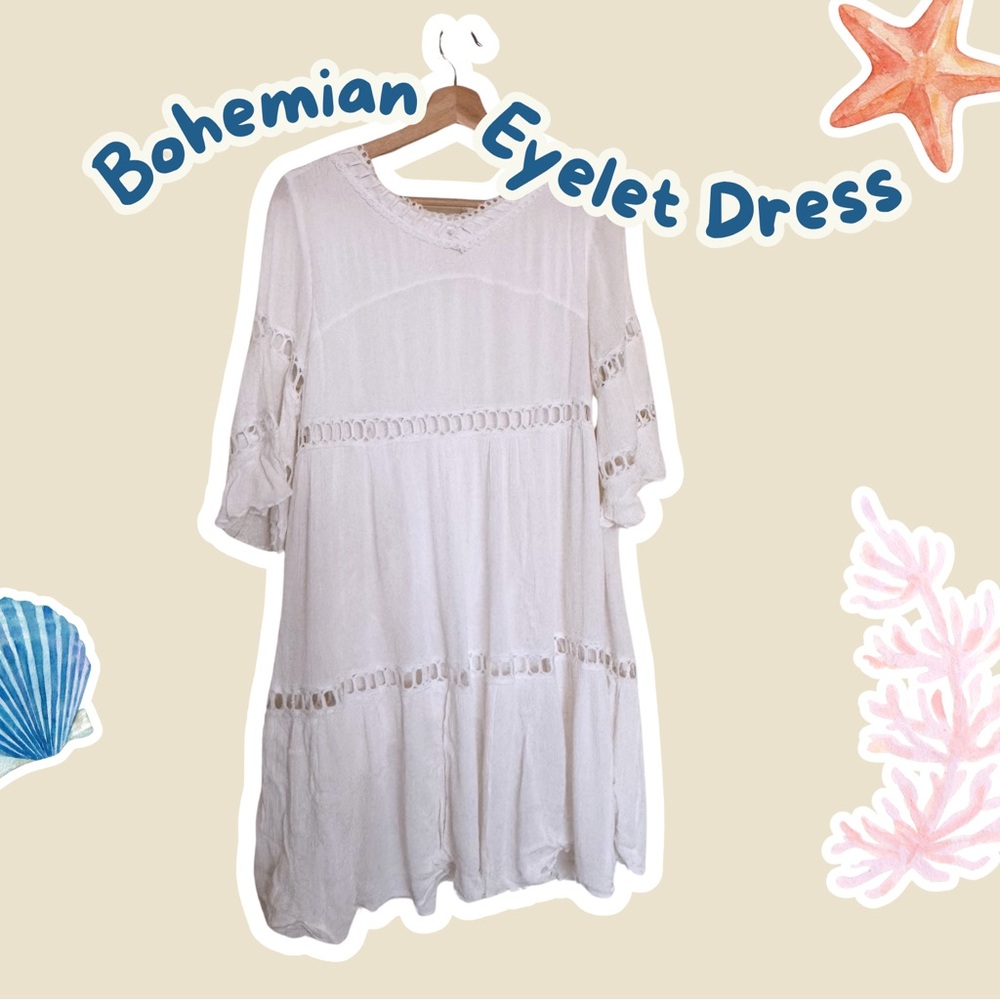 Bohemian Eyelet Dress — Cream Eyelet Detail